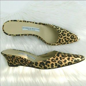 Stubbs & Wootton Silk Leopard Wedge Heel Mules